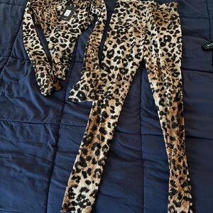 Leopard Print Long Sleeve Top and Leggings Set